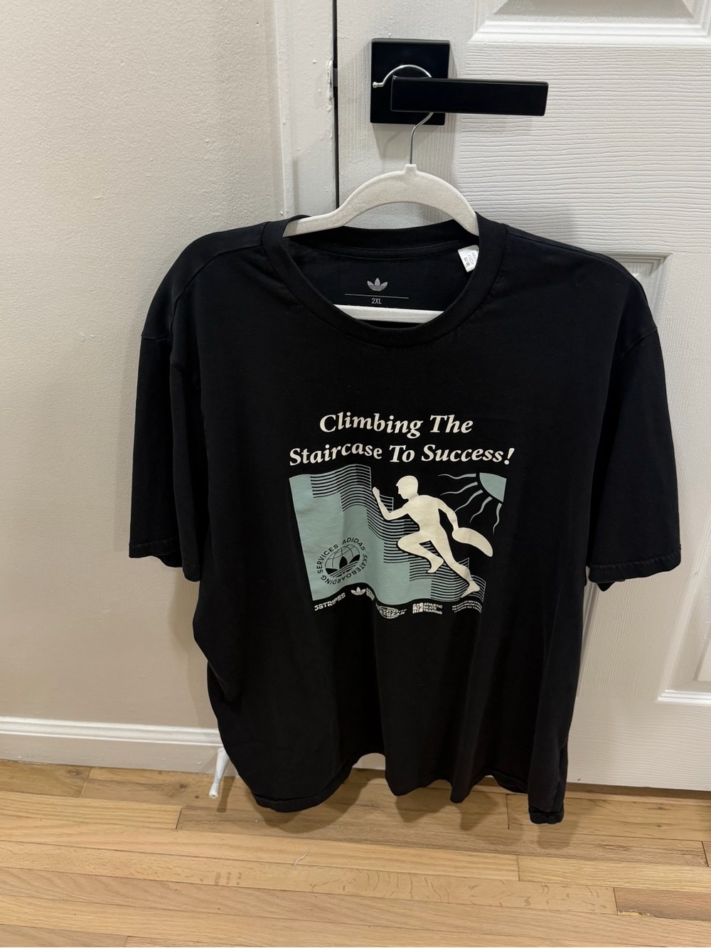 Adidas Men's Black Graphic 'Climbing The Staircase To Success' Tee Men Size 2XL